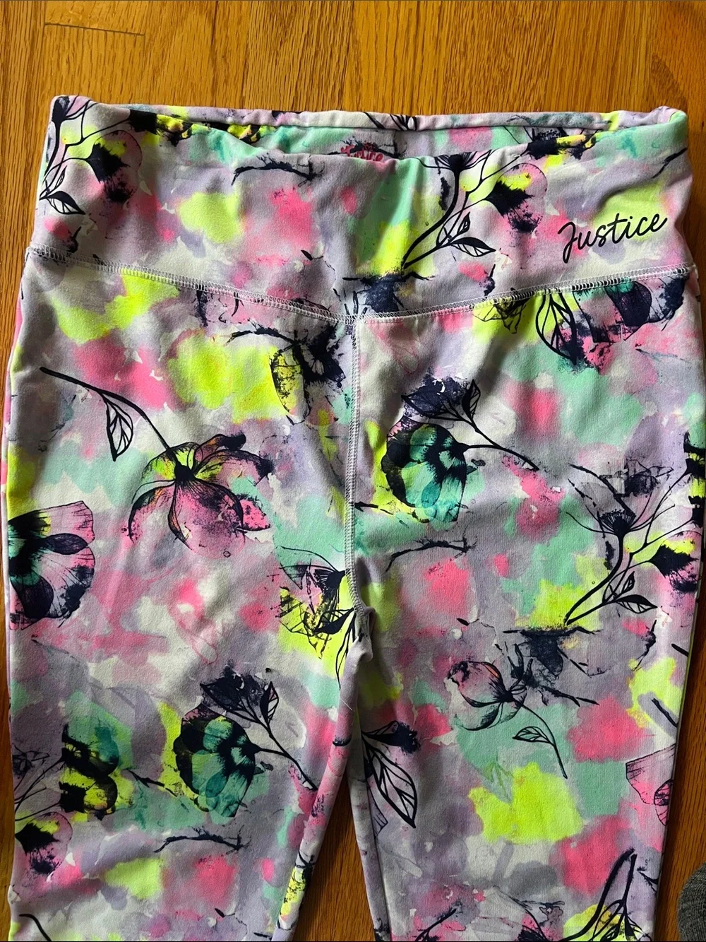 Justice Girls' Neon Pastel Floral Leggings - Pink, Yellow, Green, Blue